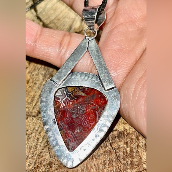 Deep Redish Brown Crazy Lace Agate Pendant 2 1/2” - Picture 10 of 16